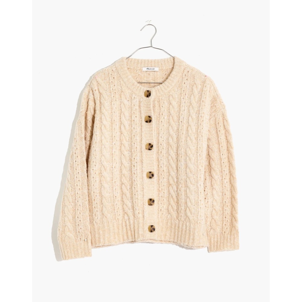 Madewell Cardigan Womens Small‎ Cream Wool Blend Cable Knit Button Front